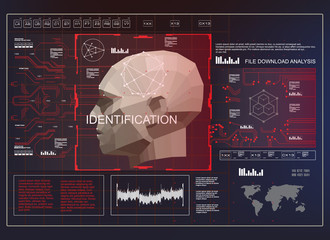 Concept of face scanning accurate facial recognition biometric technology. 3D Low Poly Face Scanning, virtual reality