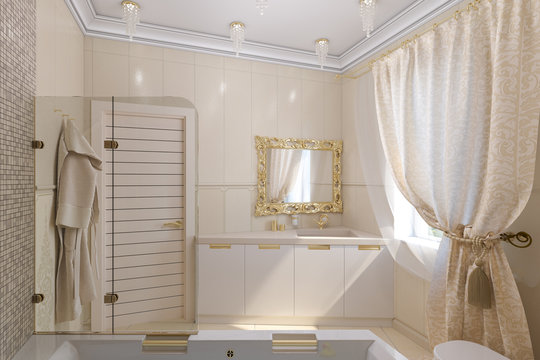 3d render luxury bathroom interior design in a classic style