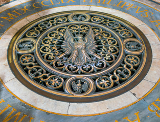 Seal on the floor of the Church of Sant'Agnese in Agone in Rome, Italy.