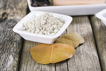 massage spa setting: cosmetic clay