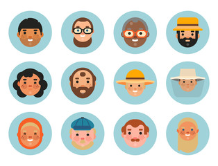Vector set beautiful emoticons face of people smiling avatars happy characters illustration