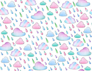  Cute   clouds and colorful  rain,  cute seamless pattern.