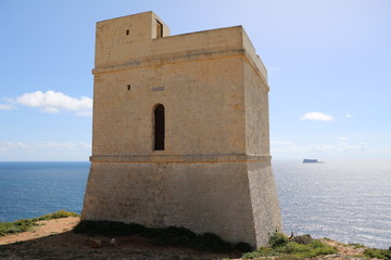 Fototapeta na wymiar Tal-Ħamrija Coastal Tower at the Mediterranean Sea in Malta