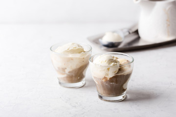 Homemade affogato, traditional Italian dessert