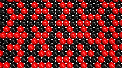 Black and red shiny spheres forming a background pattern. Computer generated 3D illustration.