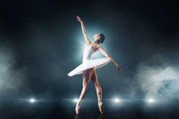 Ballet dancer dancing on the stage in theatre - obrazy, fototapety, plakaty