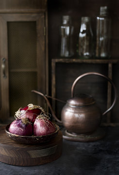 Onion in rustic kitchen 