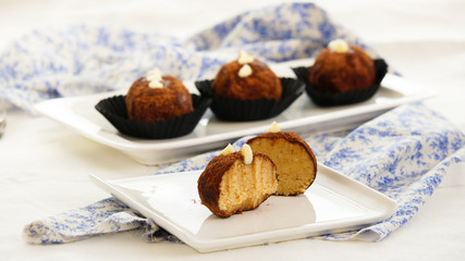  russian cake Kartoshka chocolate truffle potatoes. Rum balls of vanilla biscuit with cocao powder, butter cream and nuts