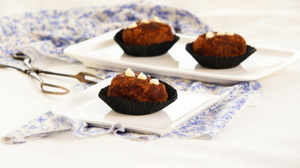  russian cake Kartoshka chocolate truffle potatoes. Rum balls of vanilla biscuit with cocao powder, butter cream and nuts