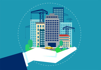 Hand holding icon with city development