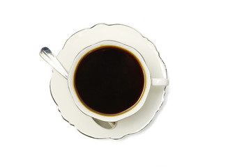 Hot coffee top view isolated on white background
