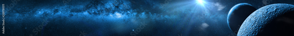 Wall mural moon in front of earth, sun and the milky way