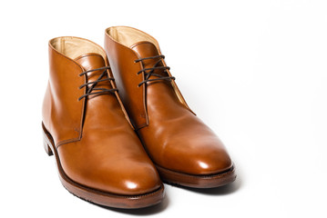 Men's classic brown leather shoes isolated on white background