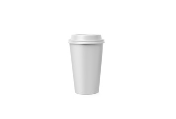 Coffe cup. White paper cup with a cover without label isolated on background. Take away beverage. Big cardboard cup of coffee to go isolated mockup.