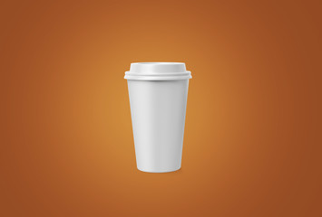 Coffe cup. White paper cup with a cover without label isolated on background. Take away beverage. Big cardboard cup of coffee to go isolated mockup.