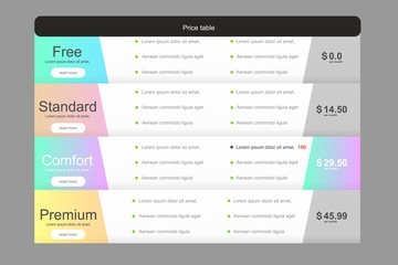 Set of offer tariffs ui ux vector banner for web app set of pricing table order box button