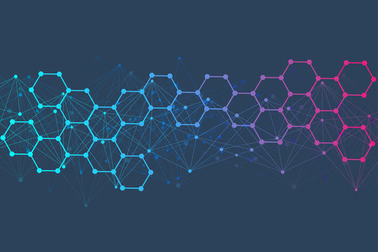 Geometric abstract background with connected line and dots. Structure molecule and communication. Scientific concept for your design. Medical, technology, science background. illustration.