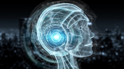 Digital artificial intelligence cyborg interface 3D rendering