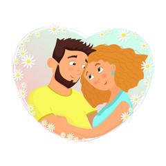 Man and woman in love. St. Valentine's day cartoon vector illustration.