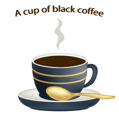 Coffee close-up. Cup of hot coffee isolated on white background. Black coffee in a porcelain cup. Vector illustration.