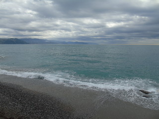 Beautiful caption of the sea from Portofino in winter days with some clouds