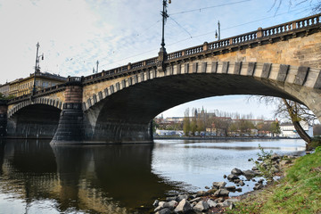 Fototapeta na wymiar The bridge of Legia through Vltava in Prague.