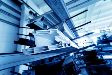 PVC window profile cut. Colored background.