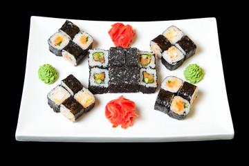 Set sushi rice on white plate from a Japanese restaurant