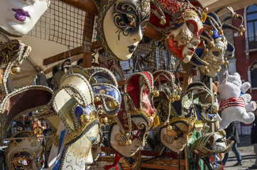 Venetian masks in store display in Venice, Italy, 2016
