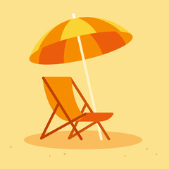Beach chair and umbrella - obrazy, fototapety, plakaty