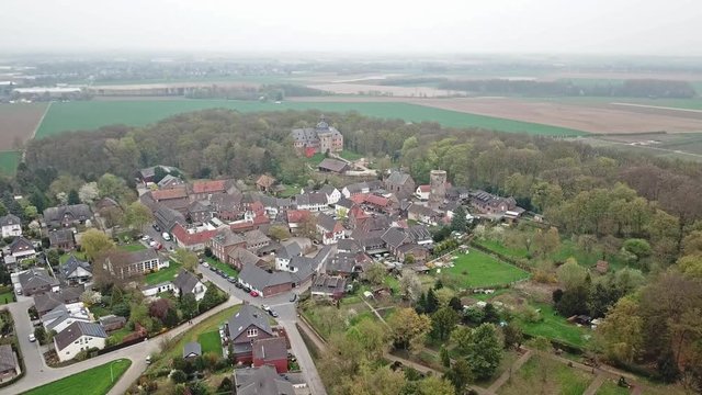 Aerial view of the historic old town Liedberg in NRW, Germany