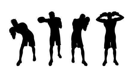 Vector silhouette of man who boxing on white background.