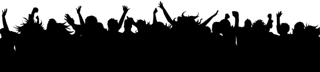 Vector silhouette of group of people on white background.
