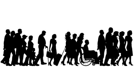 Vector silhouette of group of people on white background.