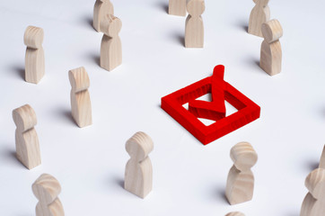 People gathered around the checkbox on a white background. People make a group choice. Democratic...