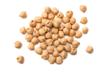 chickpeas isolated on white background. top view