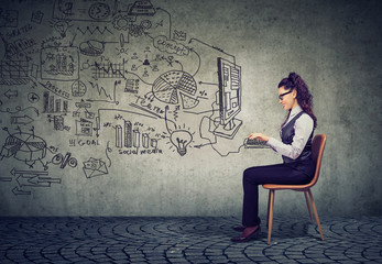 businesswoman working in an office brainstorming business plan