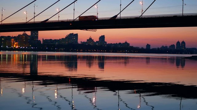 Sunset river bridge city