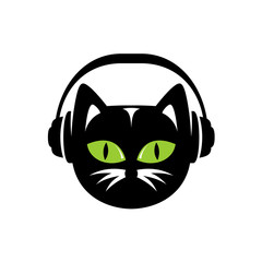 Black cat with headphones logo.