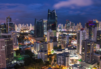 Panama City in the twilight in Panama City