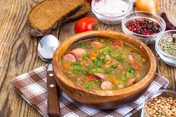 Country soup with lentils and sausages