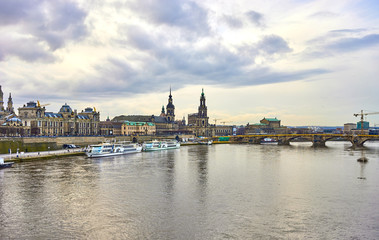 Scenic view of the old town architecture of Dresden Saxony, Germany and Elbe river