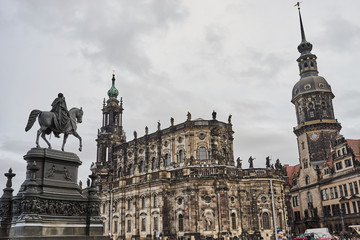 Dresden square "Schlossplatz" - Catholic Hofkirche, Hausmannsturm, Dresden Castle - Saxony, Germany