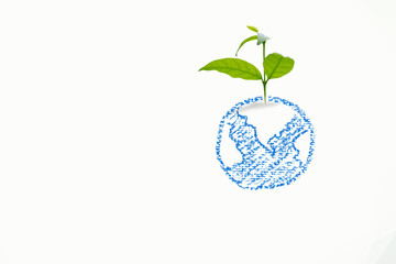 green growing plant in drawing globe , Environment conservation ,Corporate Social Responsibility