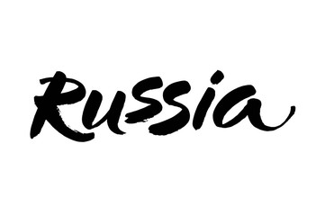 Script word text art design vector of country name for Russia. City typography lettering design. Hand drawn brush calligraphy.