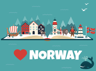Set of Norway landmarks. Vector illustration - obrazy, fototapety, plakaty