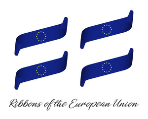 Set of four modern colored vector ribbons in the color of the European Union isolated on white background, flag of the European Union