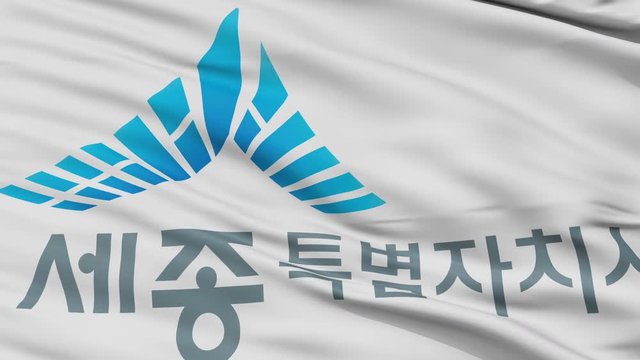 Sejong closeup flag, city of South Korea, realistic animation seamless loop - 10 seconds long