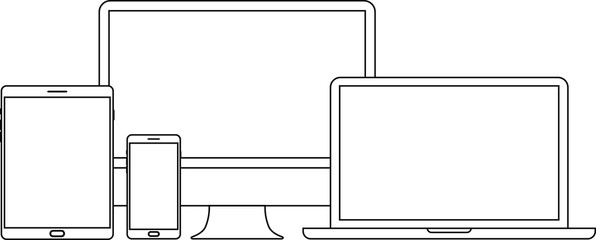 Device and gadget line art set. Laptop, smartphone, modern portable and compact personal computer machines for home and office work. Vector line art device illustration © liubomir118809