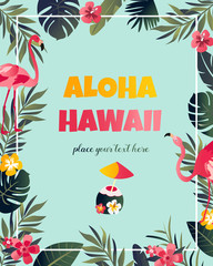 Tropical Hawaiian Poster with flamingo.